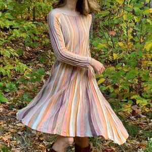 Anthropologie MOTH Nora striped textured flowy swing cut sweater dress M